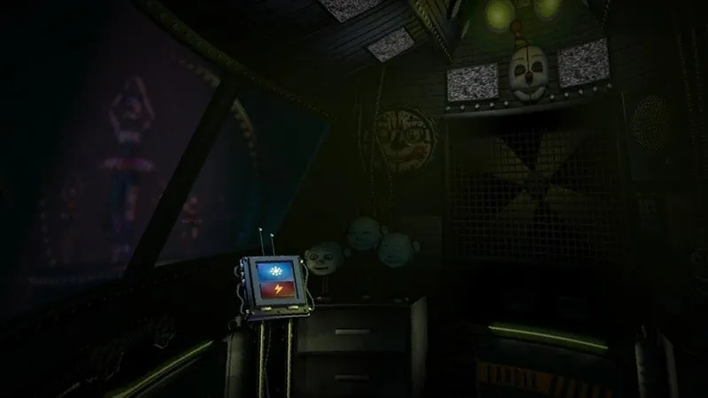Cảnh trong phòng điều khiển của Five Nights at Freddy's SL