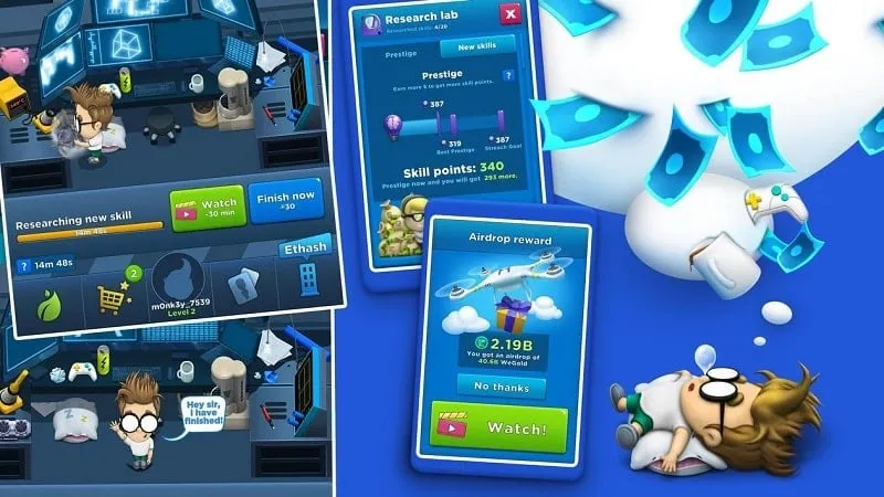 Crypto Idle Miner - Giao diện nâng cấp trong game