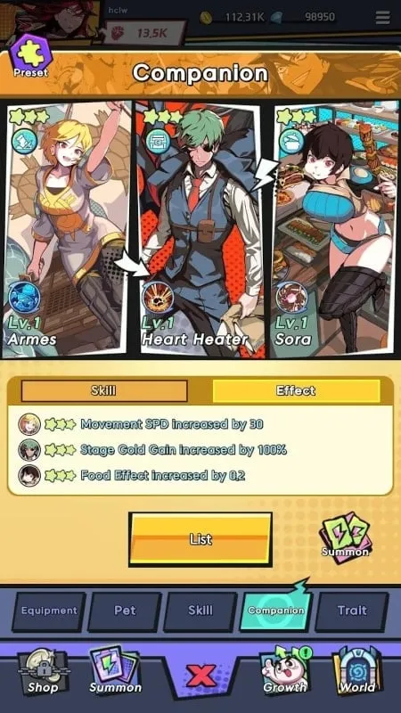 Giao diện chọn nhân vật trong Hardcore Leveling Warrior