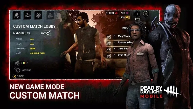Giao diện mod trong Dead by Daylight Mobile