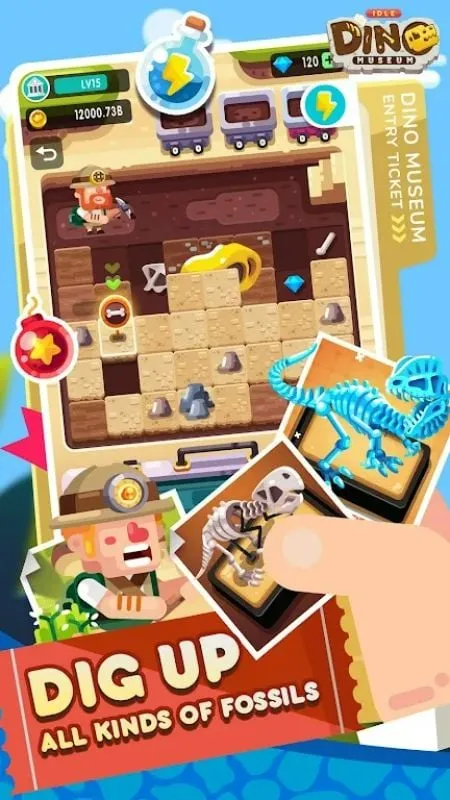 Hình ảnh quá trình khai quật hóa thạch trong game Idle Dino Museum