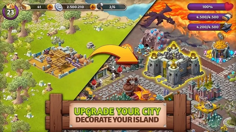 Hình ảnh trong game Fantasy Island Sim với các công trình