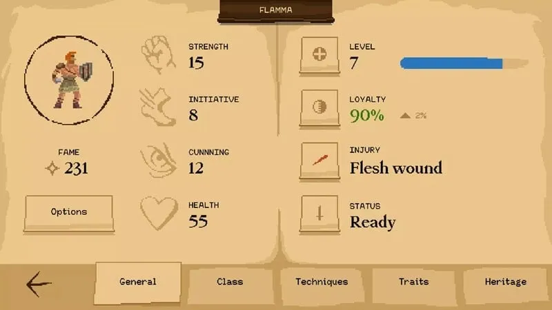 Mô tả ảnh về giao diện nâng cấp đấu sĩ trong Gladiator Manager MOD