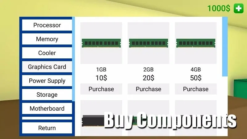 Mua linh kiện trong PC Simulator